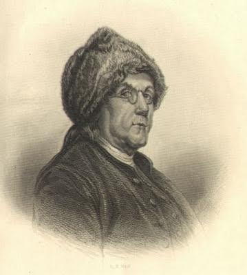 Ben Franklin wearing a raccoon hat