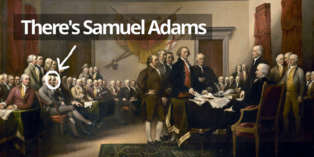 The classic painting of the signing of the Declaration of Independence, with a circle around Sam’s face to show where he sat