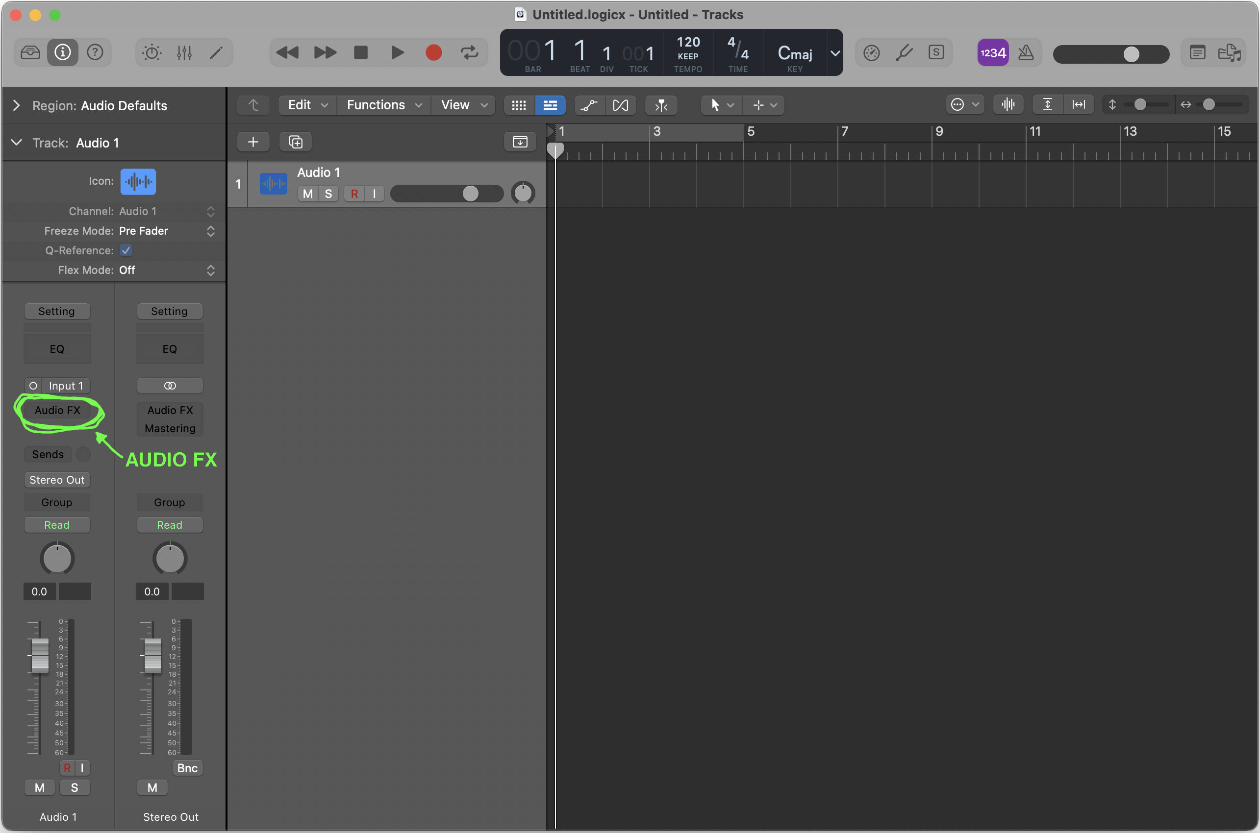 Location of the button to add plugins to a track