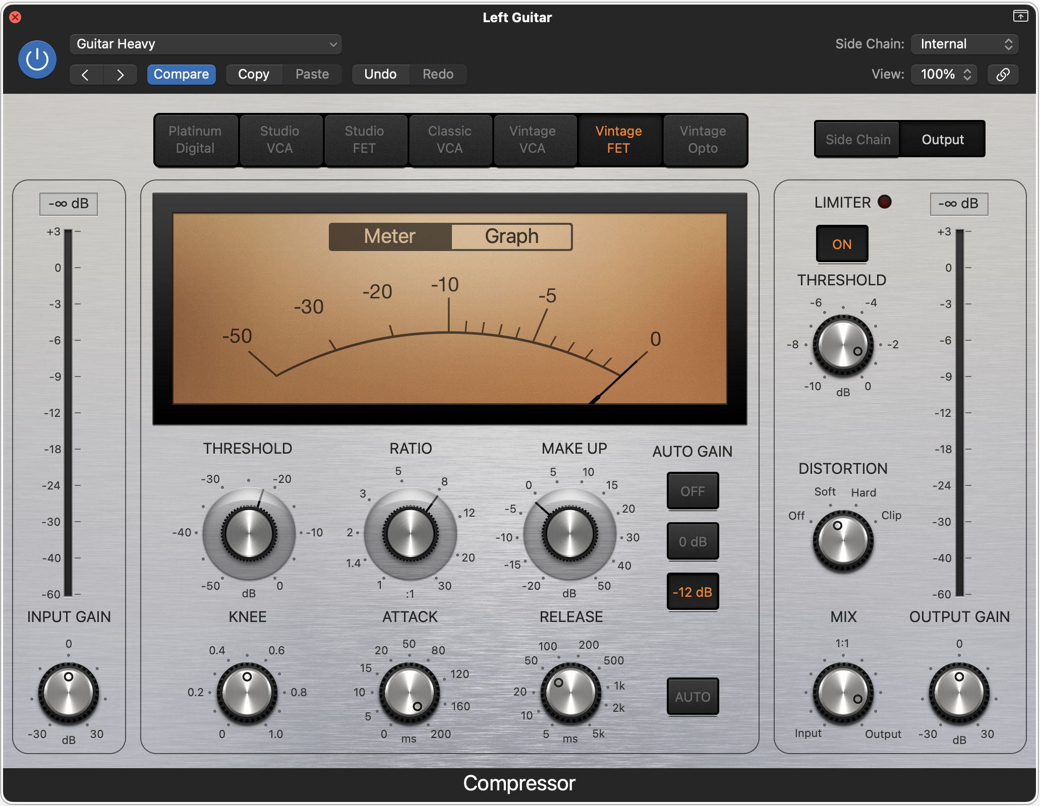 Screenshot of the “guitar heavy” compression preset