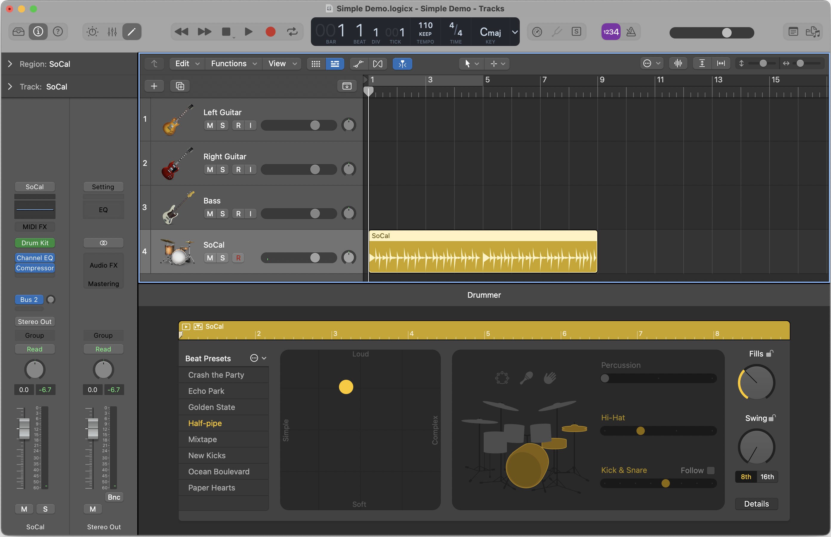 Screenshot of the configuration screen for Logic’s software drummer