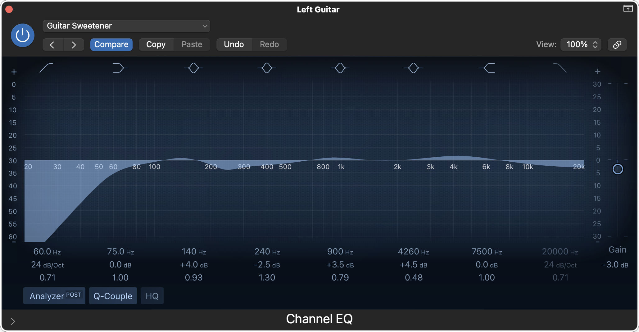 Screenshot of the Guitar Sweetener EQ preset