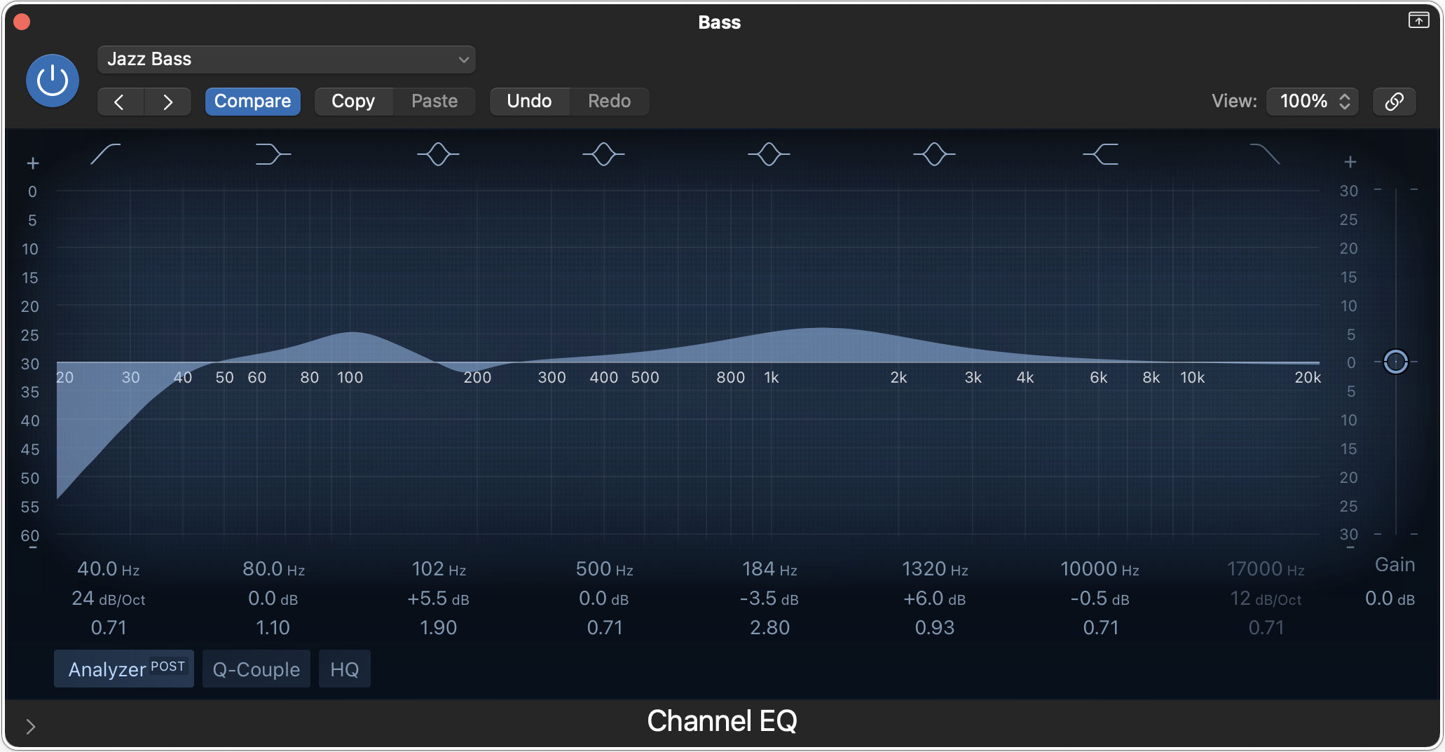 Screenshot of the Jazz Bass EQ preset