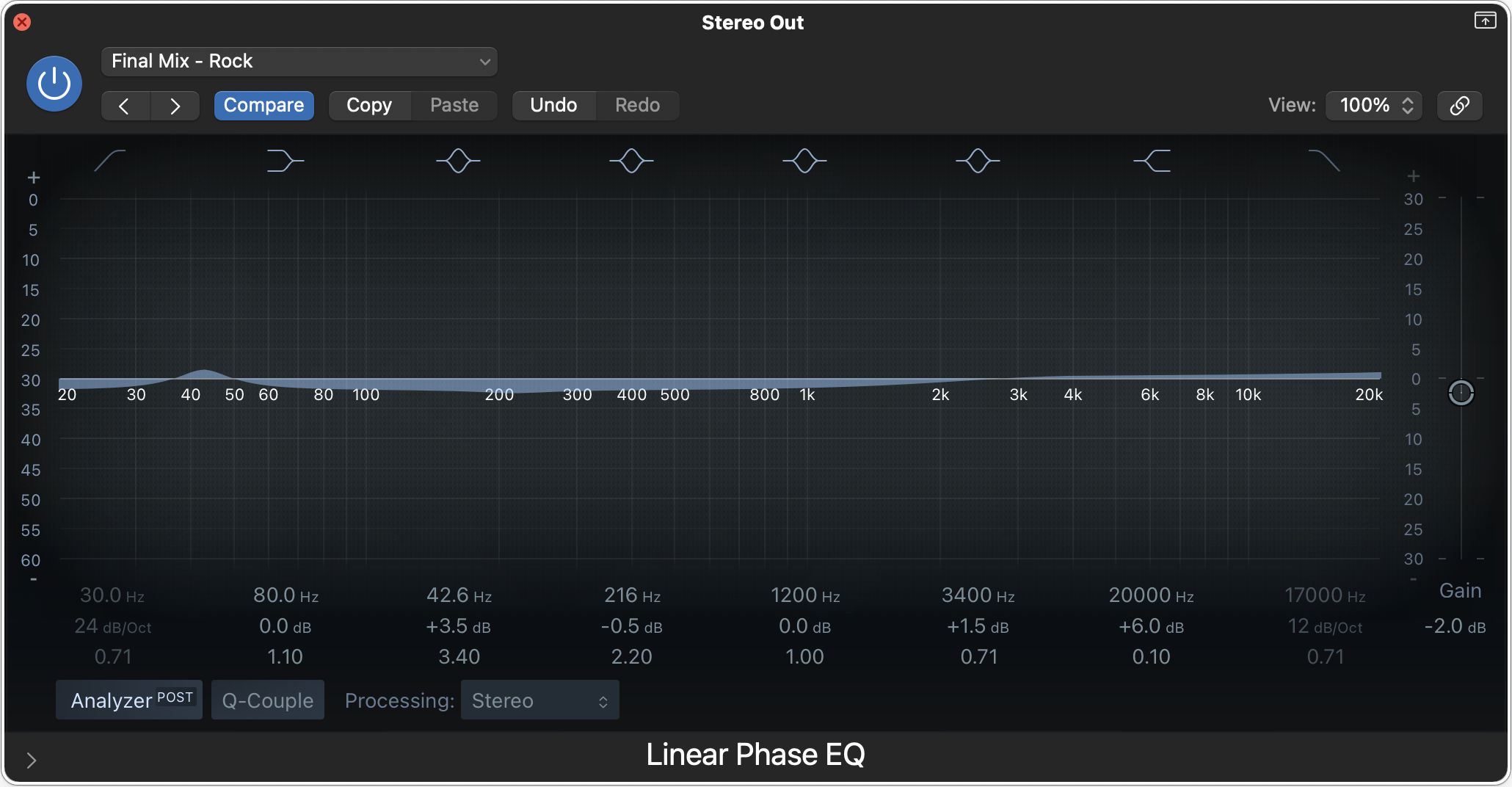 Screenshot of “final mix - rock” linear EQ preset
