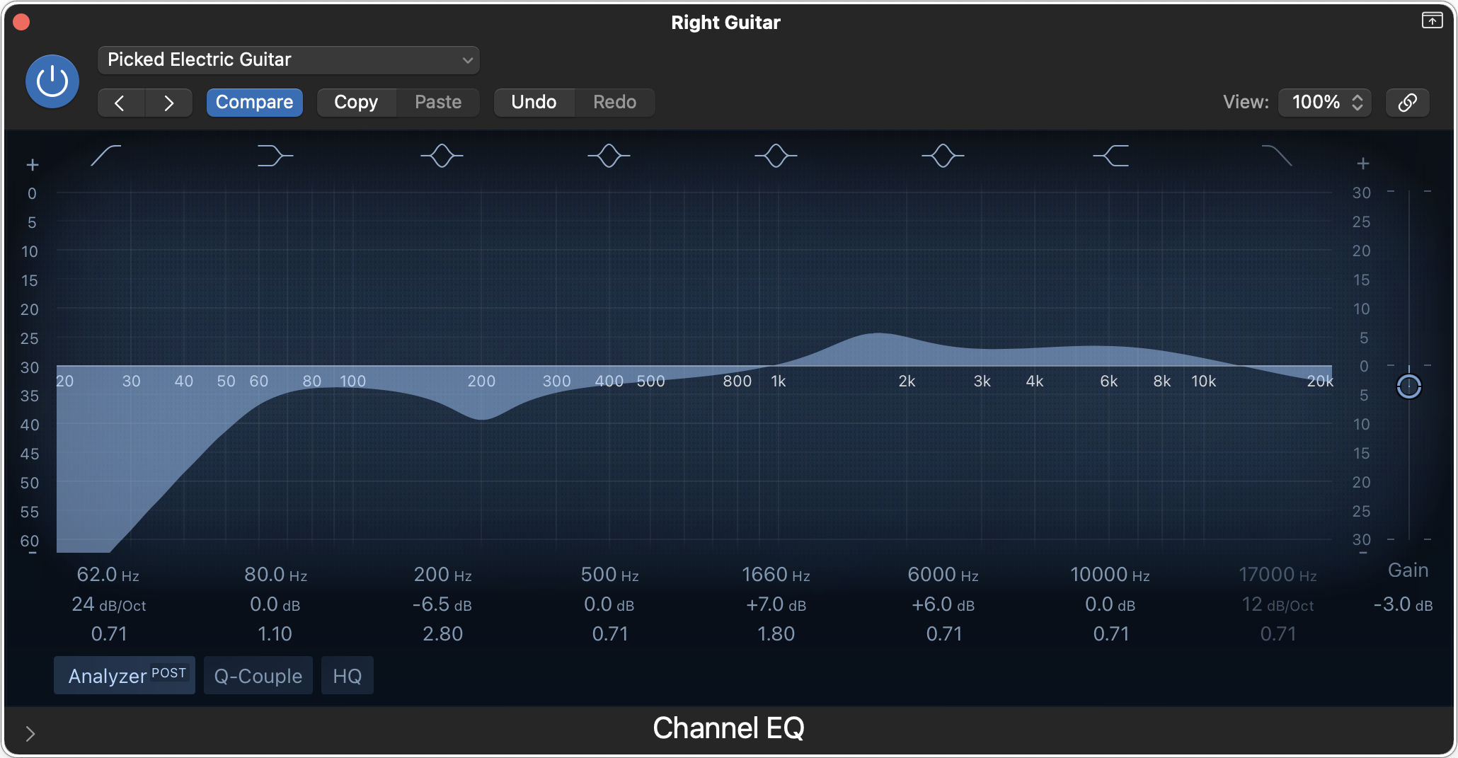 Screenshot of the Picked Electric Guitar EQ preset