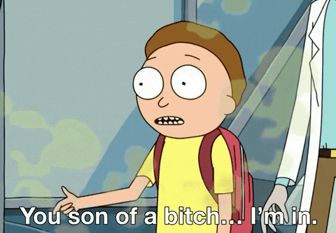 A scene from the TV show Rick & Morty, where Morty agrees to something by saying, “You son of a bitch… I’m in”